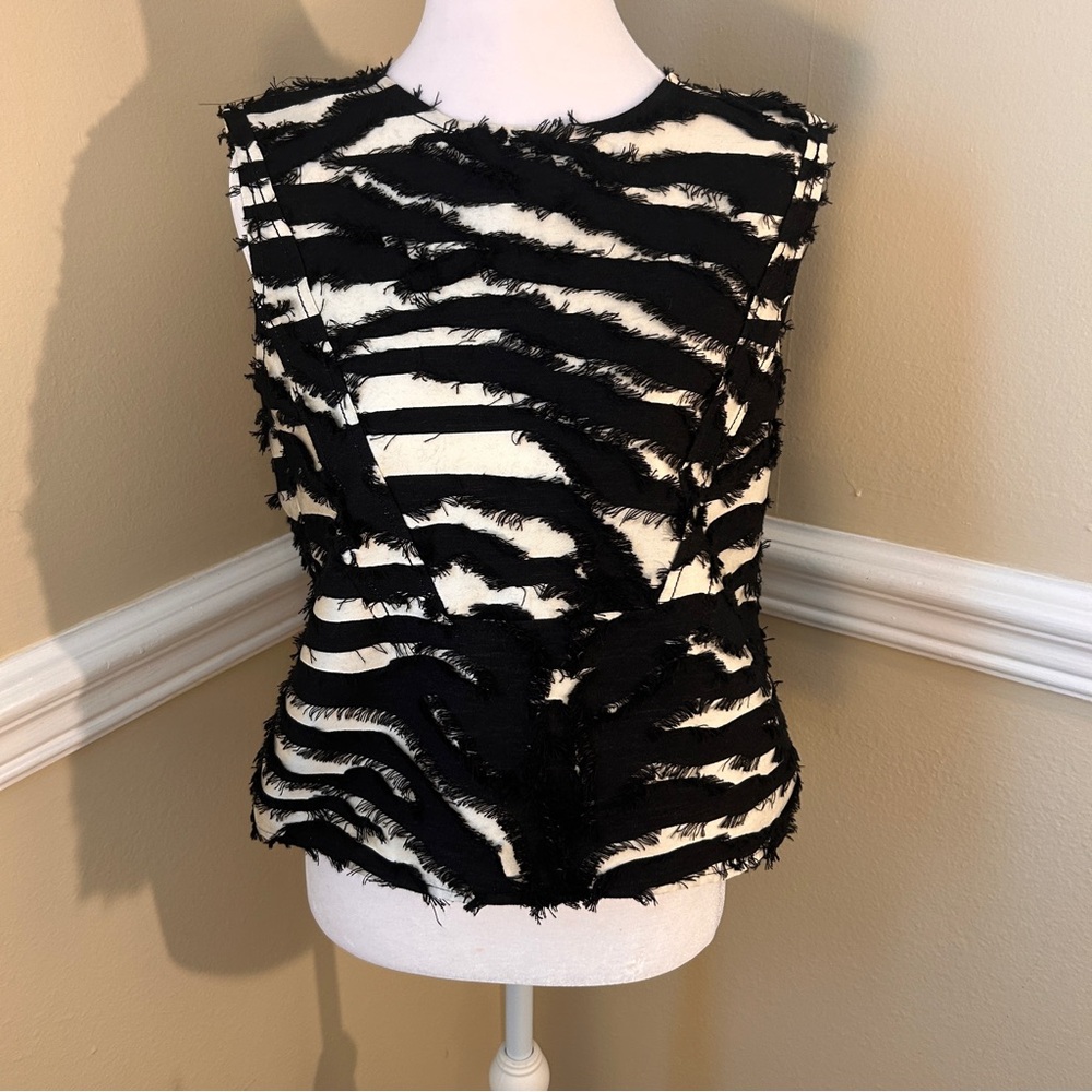 ODEEH Cream & Black Textured Top